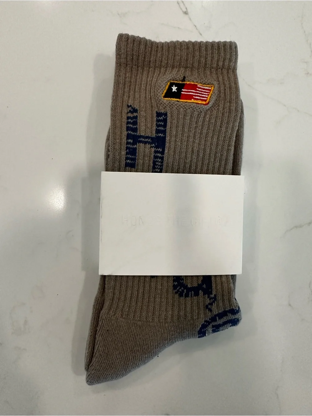 Honor the Gift Men's (Unisex) Crew Socks - Taupe with Navy Accent - Size 8-11